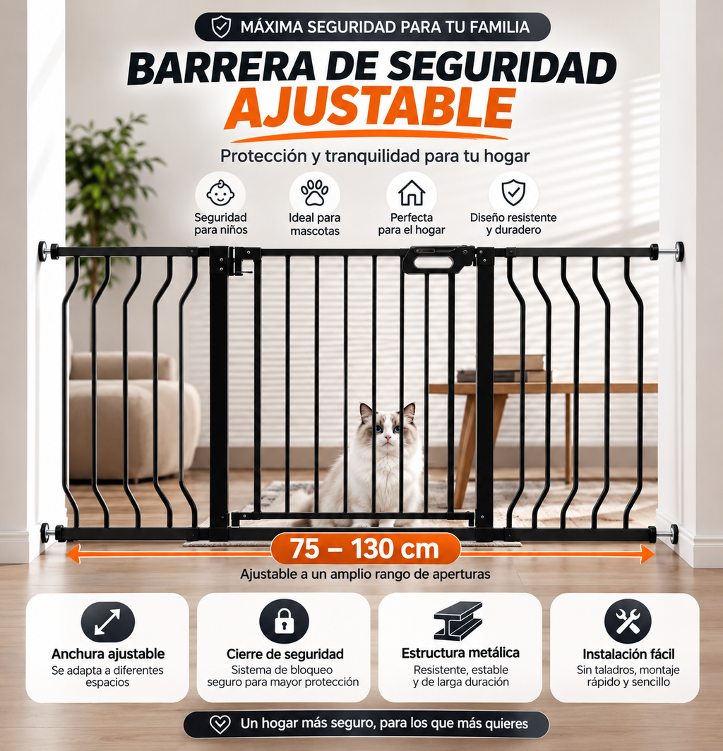 Barrera de seguridad para bebés y mascotas, 74,9cm-129,5cm de ancho extra, 76,2cm de alto, para escaleras