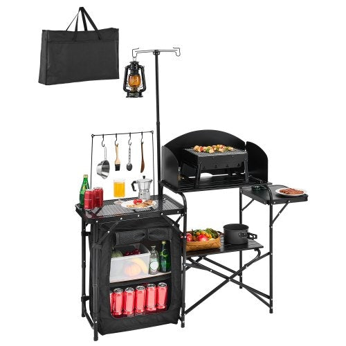 Mesa de cocina para camping, mesa exterior de aluminio con extras