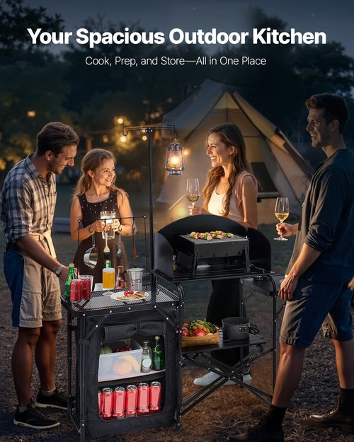 Mesa de cocina para camping, mesa exterior de aluminio con extras