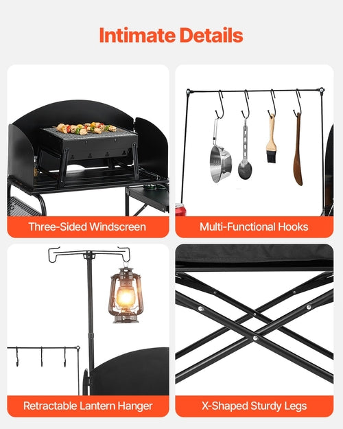 Mesa de cocina para camping, mesa exterior de aluminio con extras