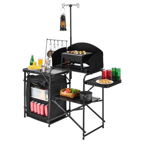Mesa de cocina para camping, mesa exterior de aluminio con extras