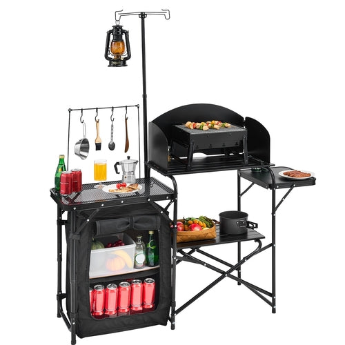 Mesa de cocina para camping, mesa exterior de aluminio con extras