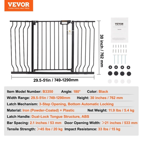 Barrera de seguridad para bebés y mascotas, 74,9cm-129,5cm de ancho extra, 76,2cm de alto, para escaleras